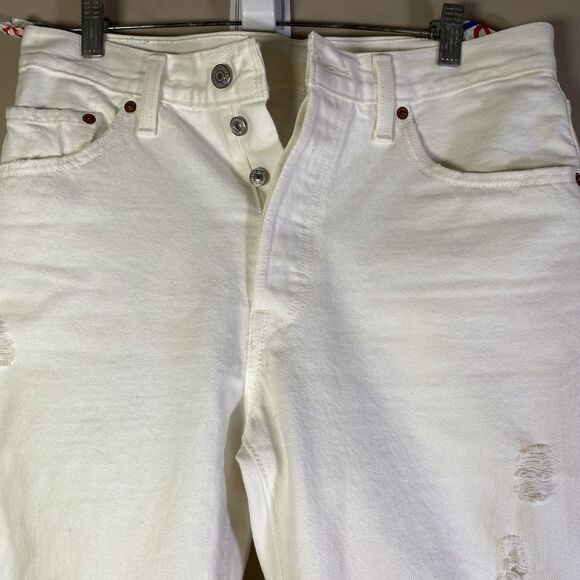 Levis 501 Distressed White High-Rise Jeans Size W30 L30 Vintage Inspired - Picture 2 of 16